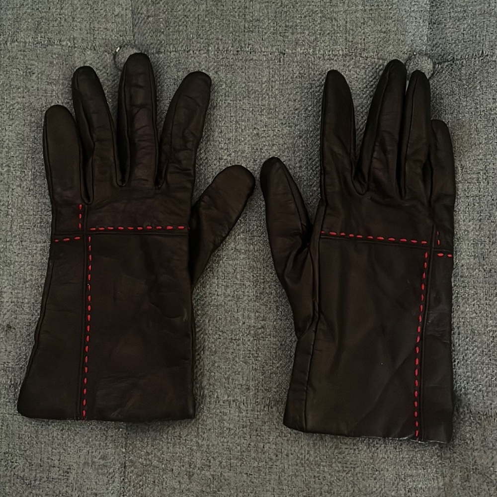 Napa Leather Black Gloves Red Stitching size M